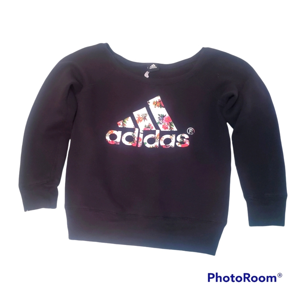 Adidas Graphic Floral Logo Long Sleeve Pullover Sweatshirt Size Medium